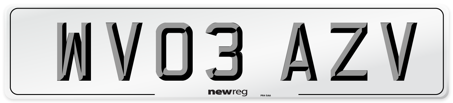 WV03 AZV Number Plate from New Reg